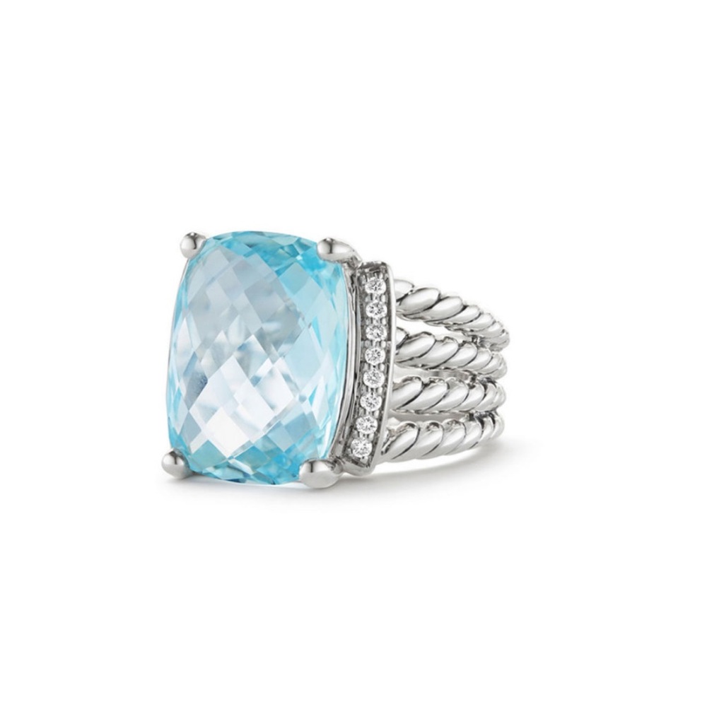 David Yurman Ring w/ Blue Topaz and Diamonds SZ  6